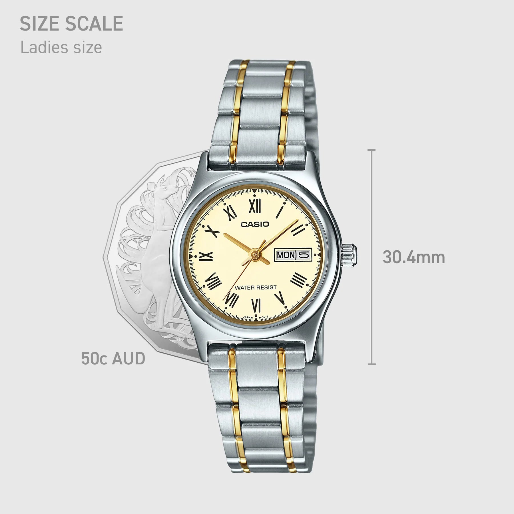 Casio Analog Champagne Dial Silver Stainless Steel Watch LTPV006SG-9B