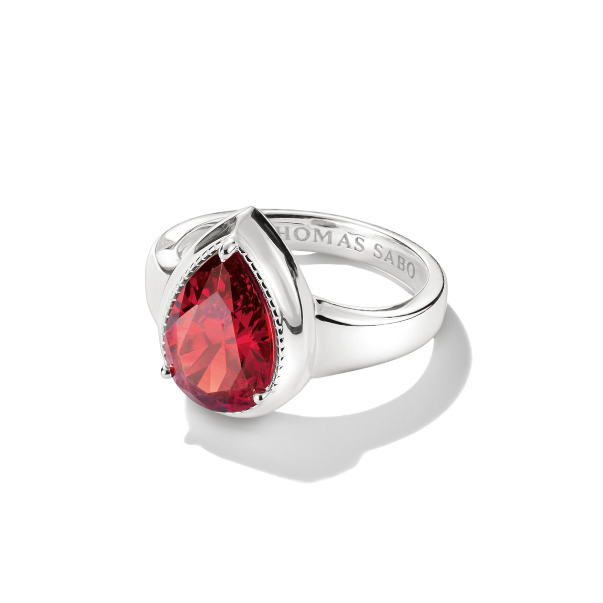 Thomas Sabo Ring with Red Teardrop Zirconia Stone Silver