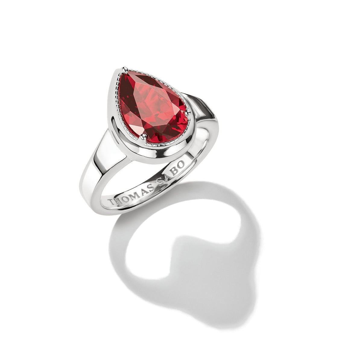 Thomas Sabo Ring with Red Teardrop Zirconia Stone Silver