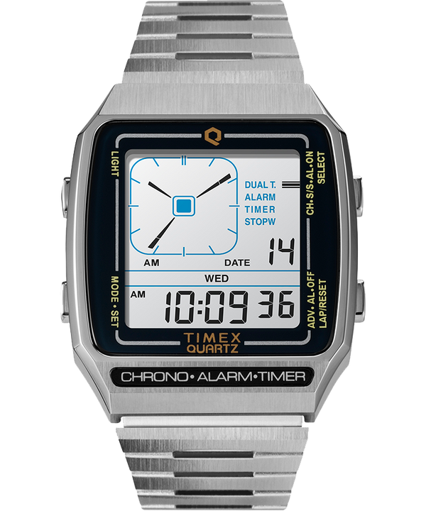 Q Timex Reissue Digital LCA 32.5 毫米不锈钢表带手表 TW2U72400