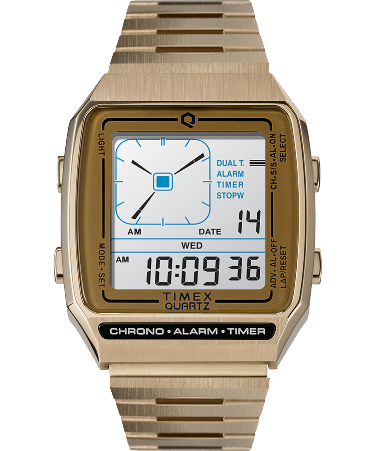 Q Timex Reissue Digital LCA 32.5 毫米不锈钢表带手表 TW2U72500