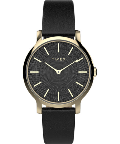 Timex Transcend 34 毫米皮革黑色表盘手表 TW2V92600