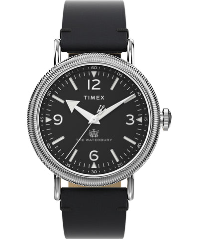 Timex Waterbury 40 毫米皮革黑色表盘手表 TW2W20200