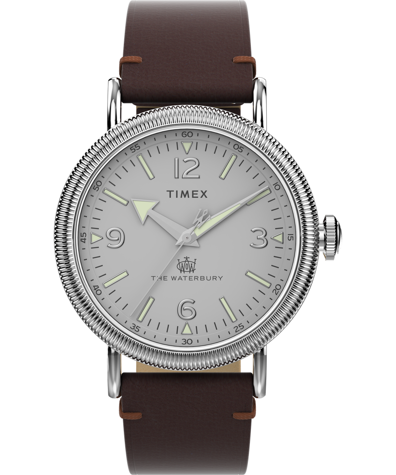 Timex Waterbury 40 毫米皮革银色表盘手表 TW2W20300