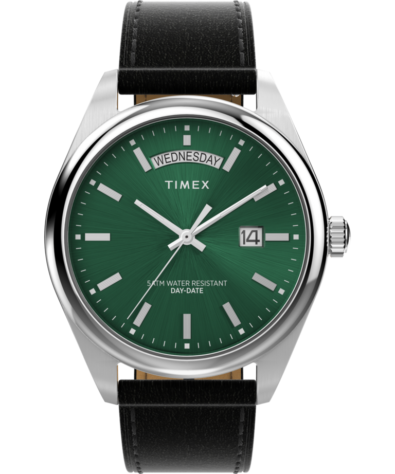 Timex Legacy 石英绿色表盘星期日历皮革表带手表 TW2W57300