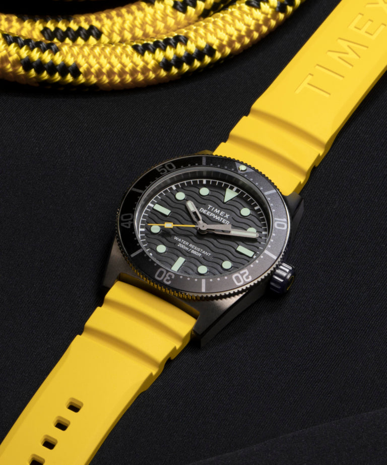 Timex Deepwater Reef 200M 41mm Yellow Rubber Strap Watch TW2W74800