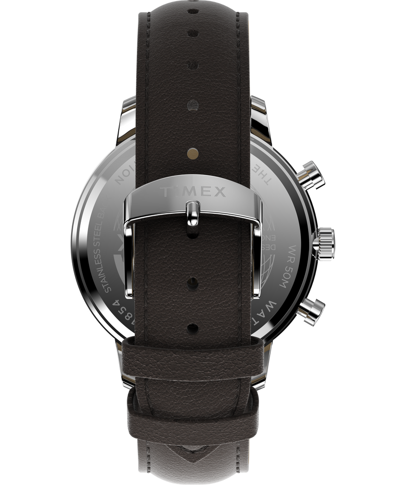 Timex Chicago Chrono 45 毫米银色调蓝色表盘棕色皮革表带 TW2W76200