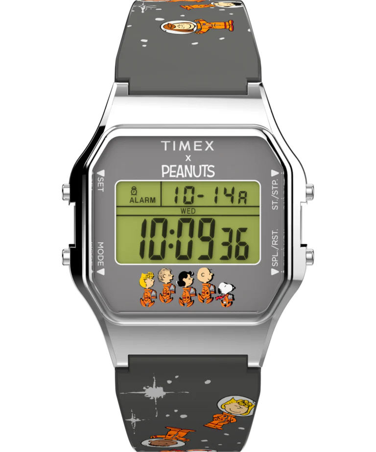 Timex x Peanuts® T80 Digital Stainless Steel Rubber Band Watch TW2W90100