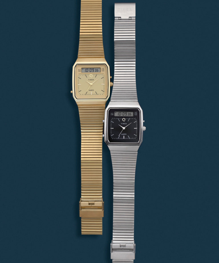 Q Timex® 1982 Ana-Digi Reissue 33mm Gold Stainless Steel Bracelet Watch TW2Y06000