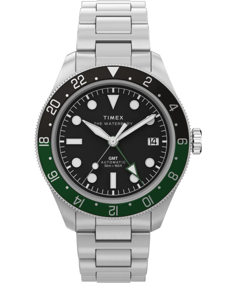 Timex Waterbury Heritage GMT Black Dial Green and Black Bezel Men's Watch TW2Y60800
