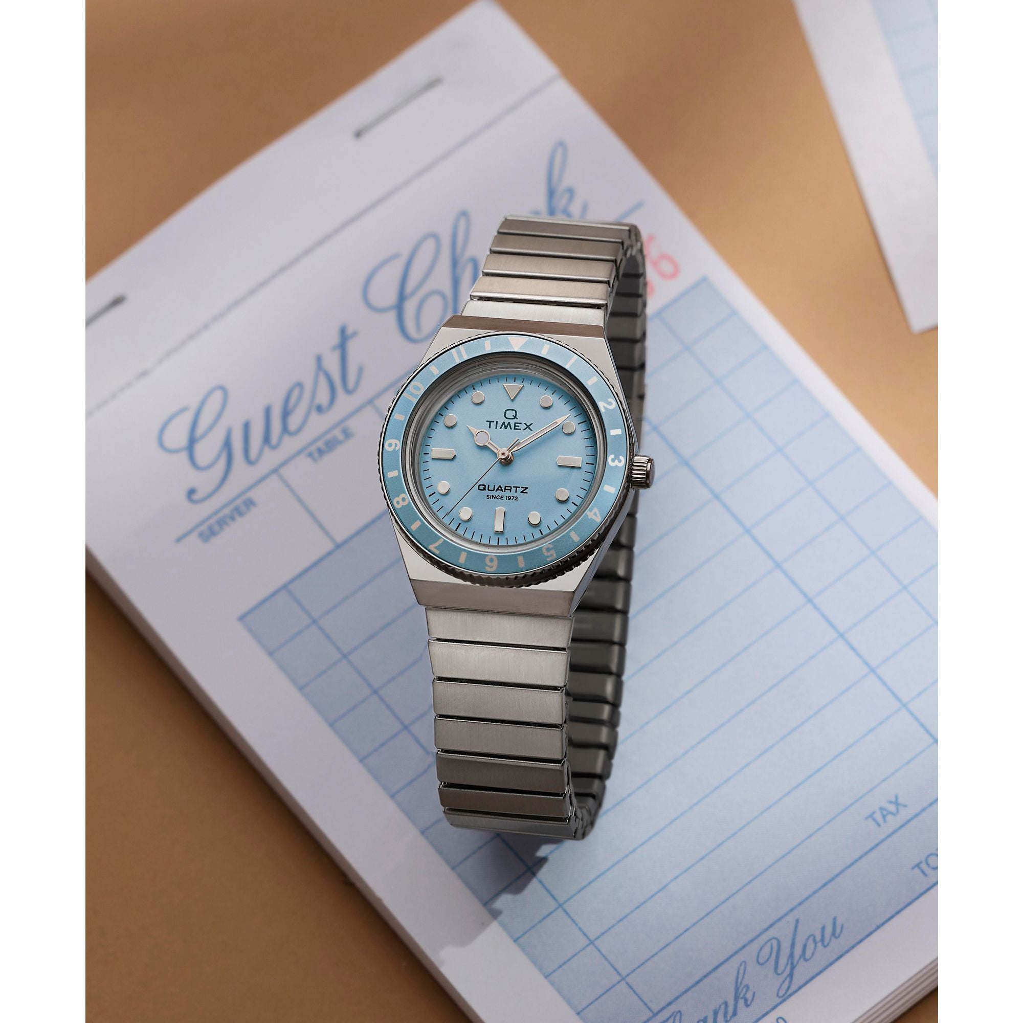 Timex Q Time 30mm Blue Dial Silver Expansion Band Women's Watch TW2W77300