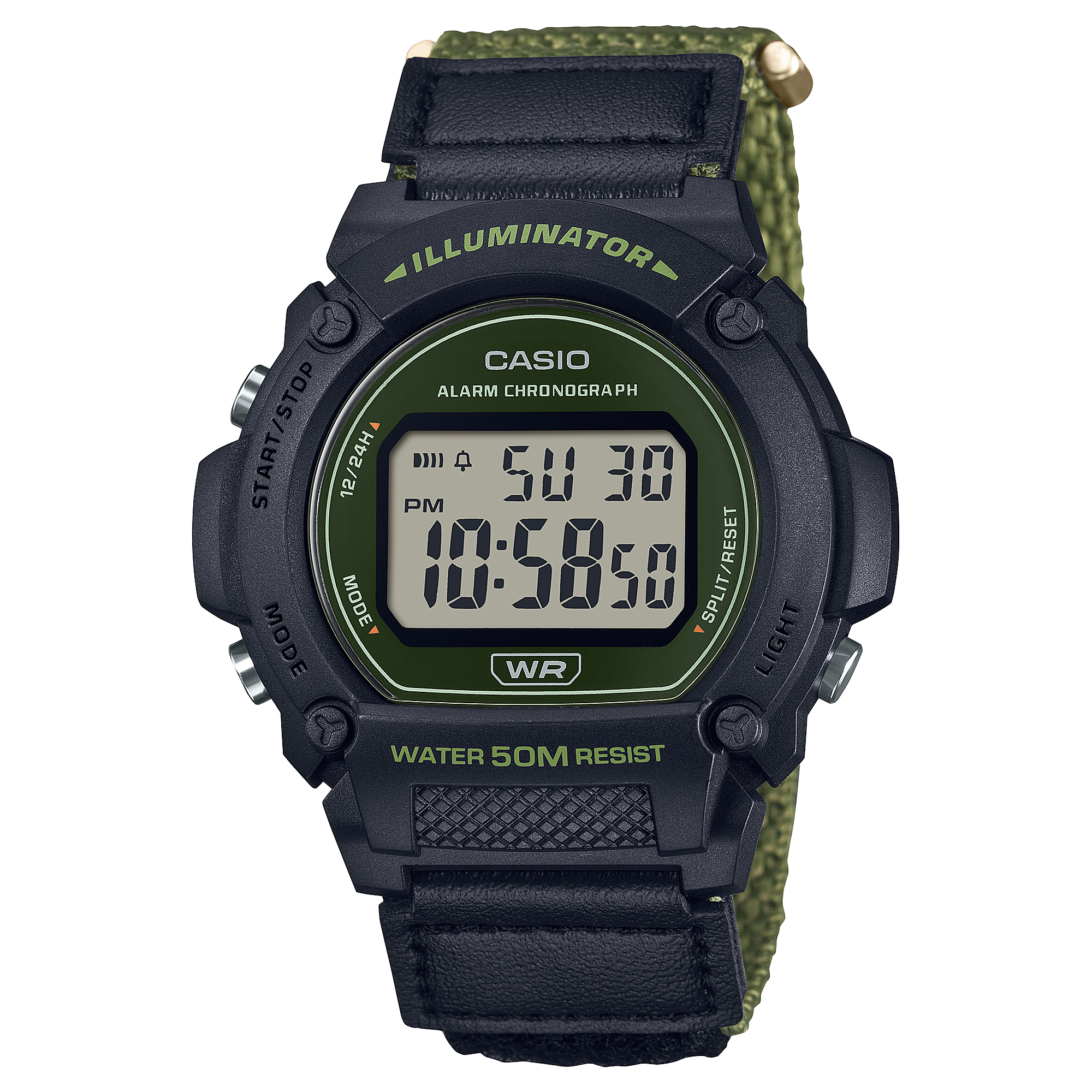 Casio Standard Green Fabric Strap Green Dial Watch W219HB-3A