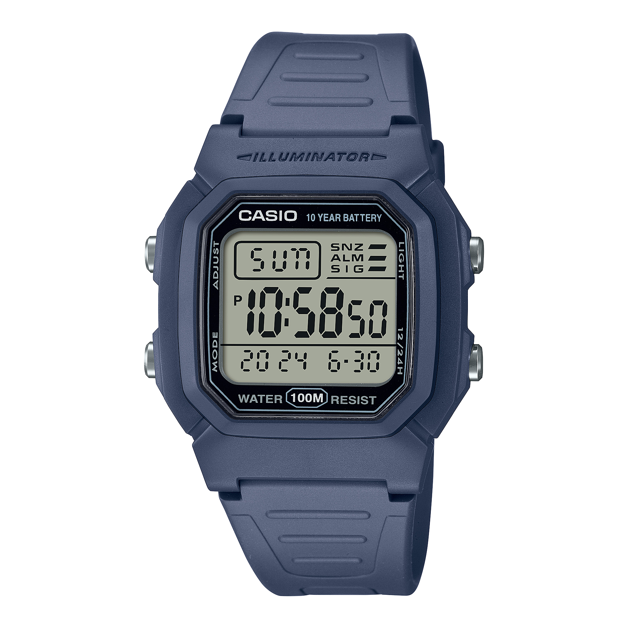 Casio Digital Navy Resin Band Grey Dial Watch W800H-2A