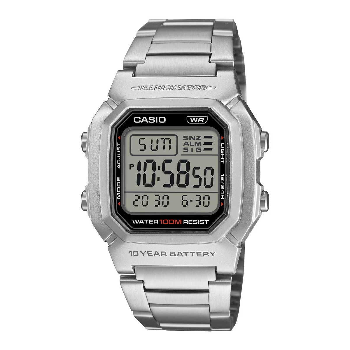 Casio Digital Silver Stainless Steel Band  Resin Case Watch W800HD-1A