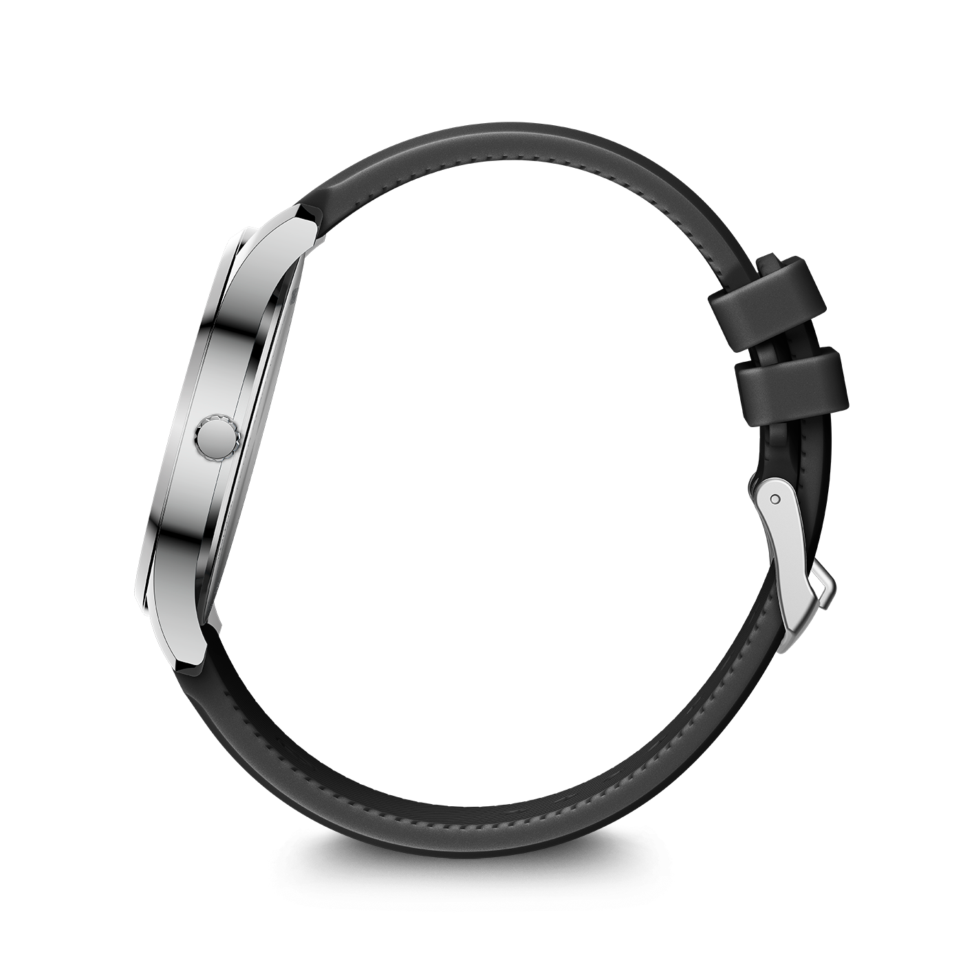 Side view of the Wenger City GMT 42 01.1442.102 showing the 8.1 mm stainless steel case and single crown