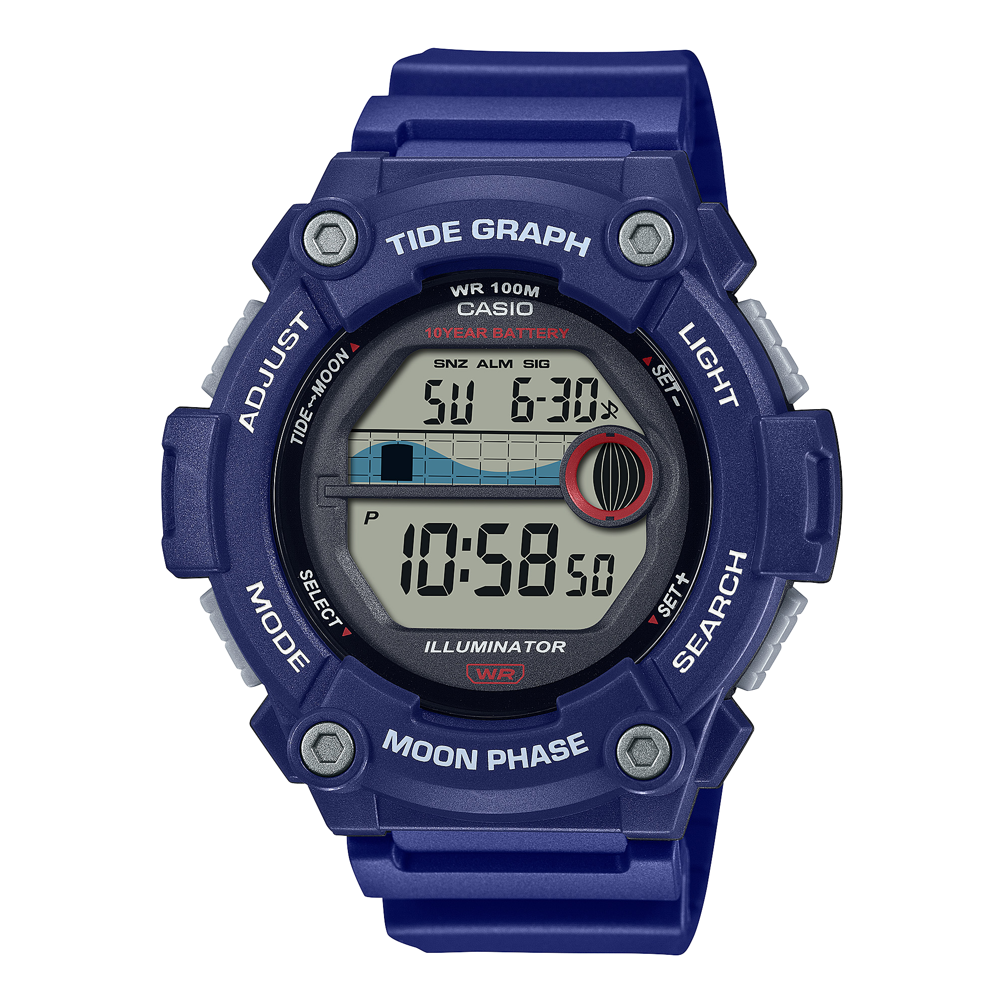 Casio Digital Tide Blue Resin Band Watch WS1300H-2A