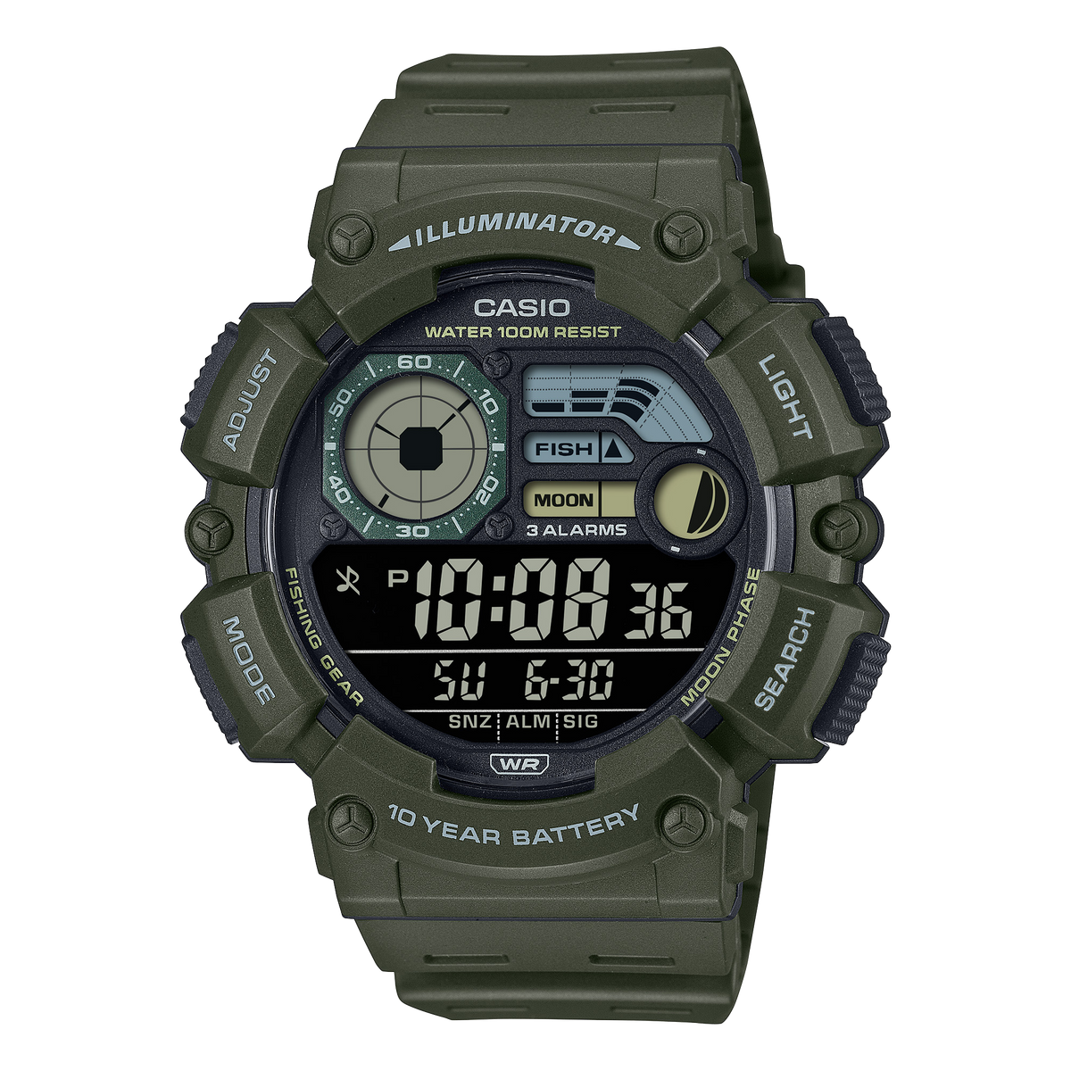 Casio Digital Green Resin Band Watch WS1500H-3B