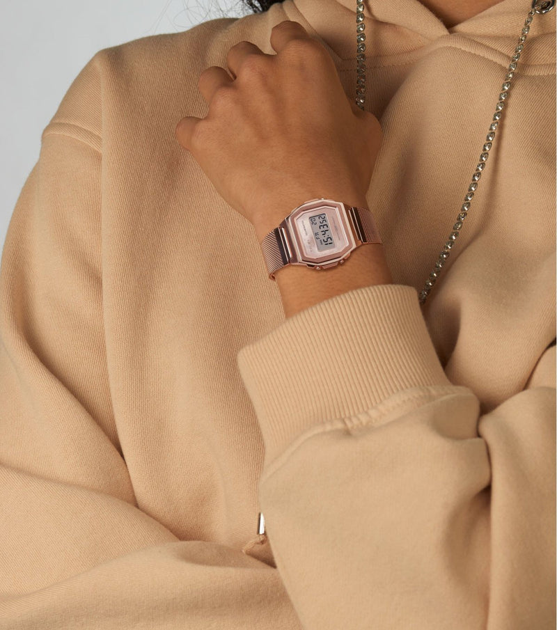 Casio Vintage Rose Gold Stainless Steel Mesh Band Watch A1000MPG 9E Watch Direct
