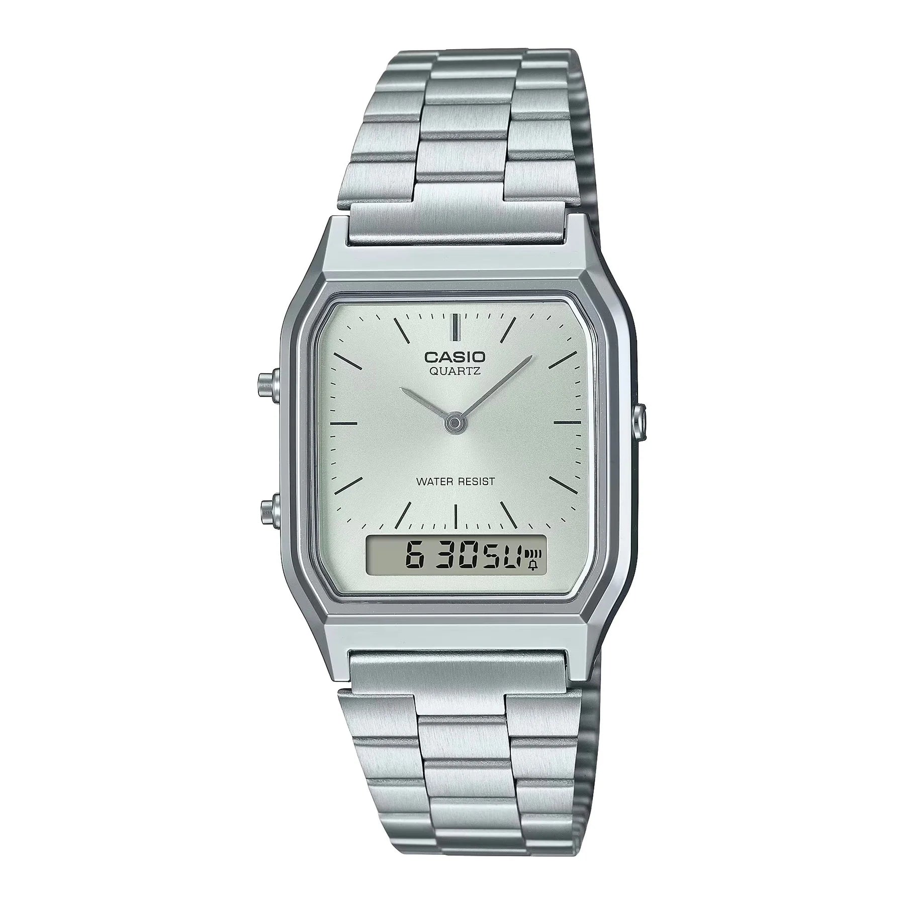 Casio Vintage Dual Time Alarm Silver Dial Analog Digital AQ230A-7A