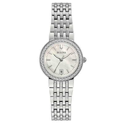 Bulova Timeless Elegance Diamond Bezel Mother of Pearl Women's Stainless Steel Watch 96R239