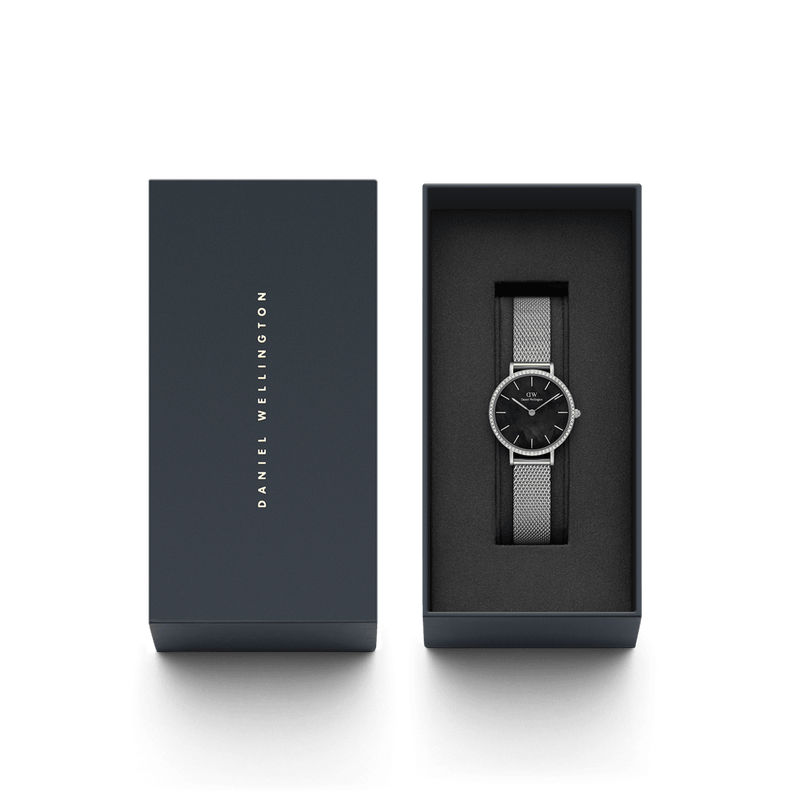 Daniel Wellington Petite 28 毫米表圈网状黑色手表 DW00100661