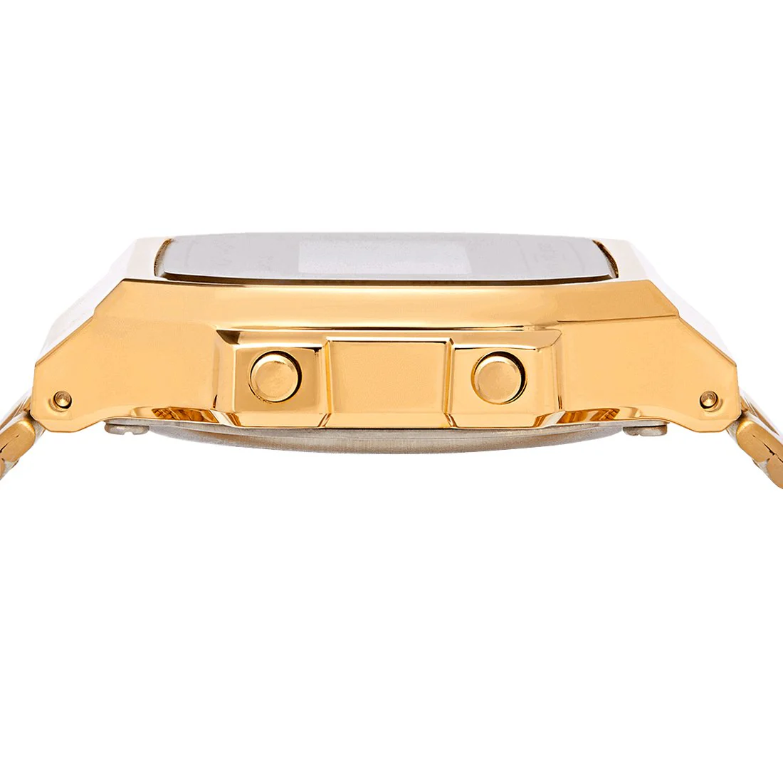Casio A168WG-9W side profile showing the buttons