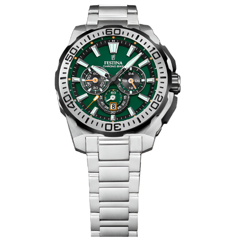 Festina Chrono Bike Green Dial Stainless Steel Strap Watch f20724/3