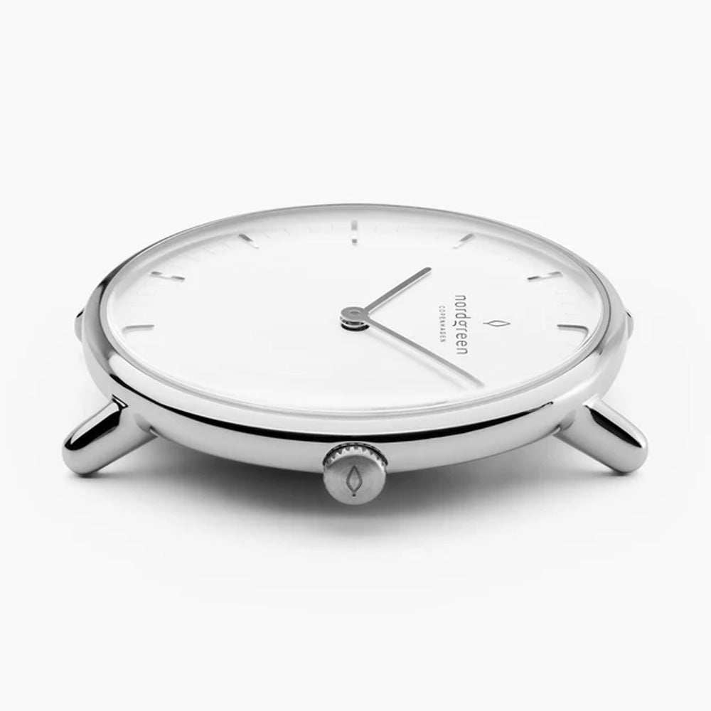 Nordgreen Native 40mm Silver Case Black Leather Watch