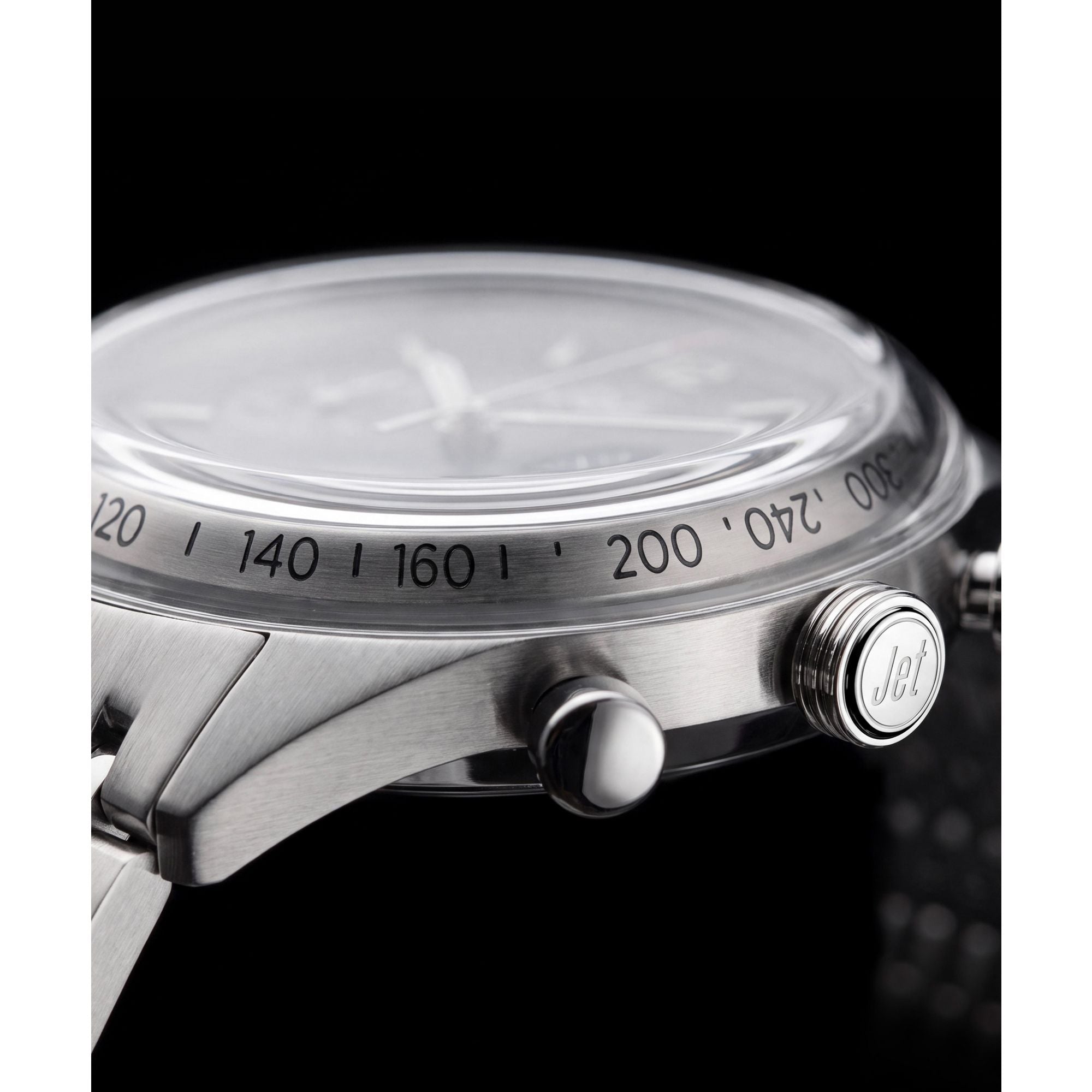 Timex Marlin Jet Chronograph TW2Y89800 sage green dial on a stainless steel bracelet, dial close-up