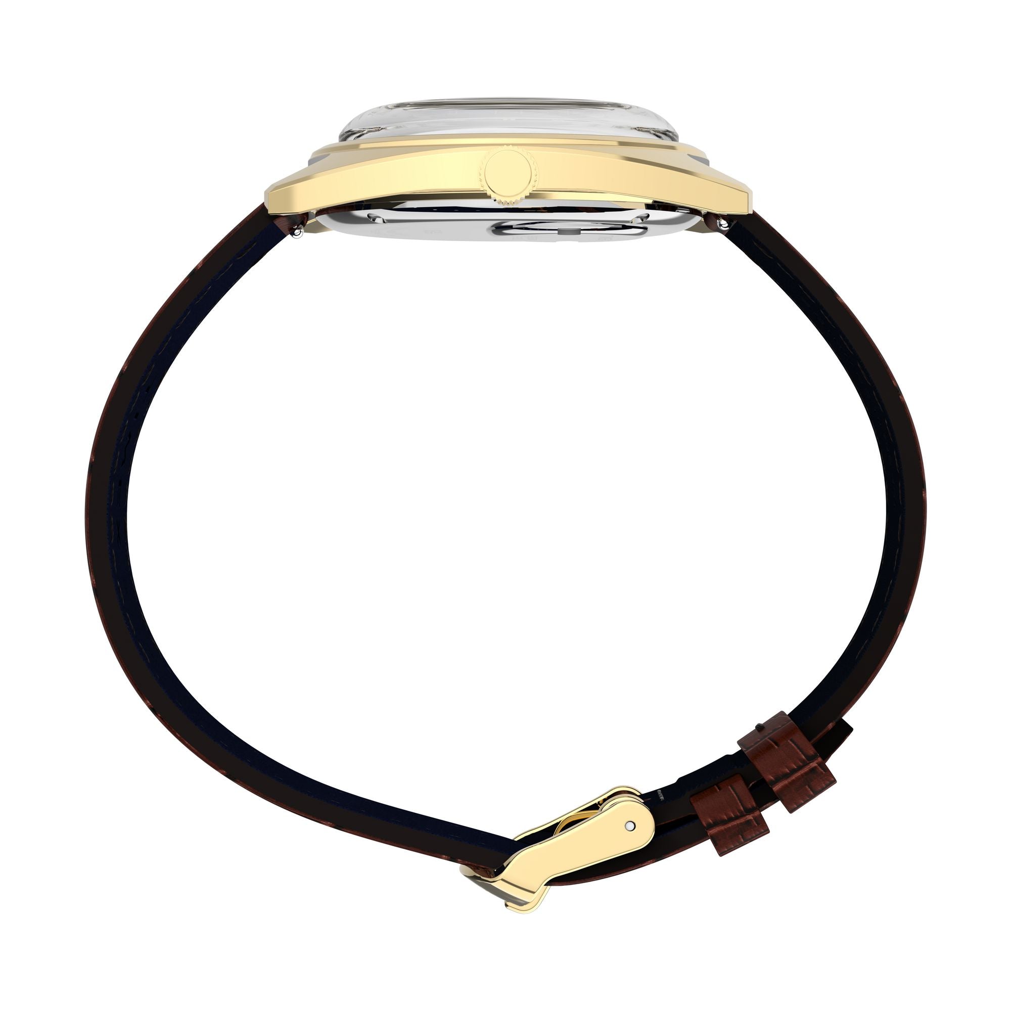 Timex 1978 Day Date TW2Y87200 brown gradient dial on a brown leather strap, case profile