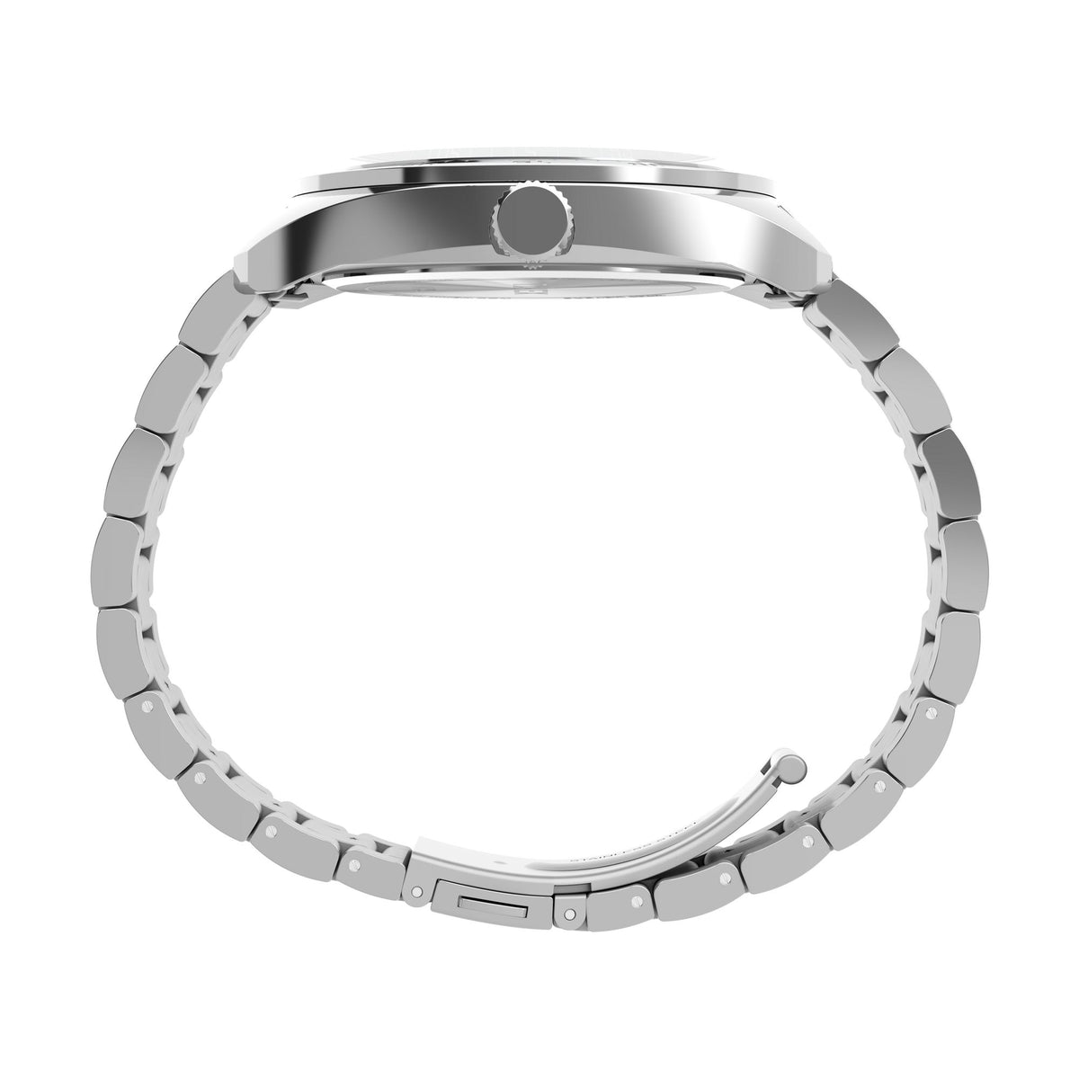 Timex Weston TW2Y88900 textured blue dial on a stainless steel bracelet, case profile