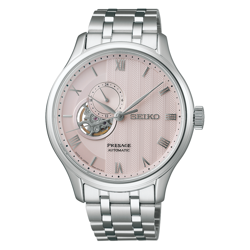 Seiko Presage Pink Dial Elegant Japanese Garden Open Heart Watch SSA465J