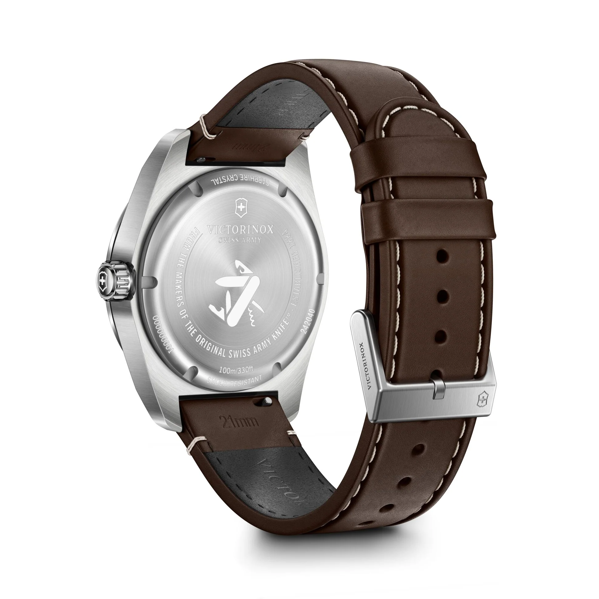 Victorinox Swiss Army Blue Dial Brown Leather Band Mens Watch 242040