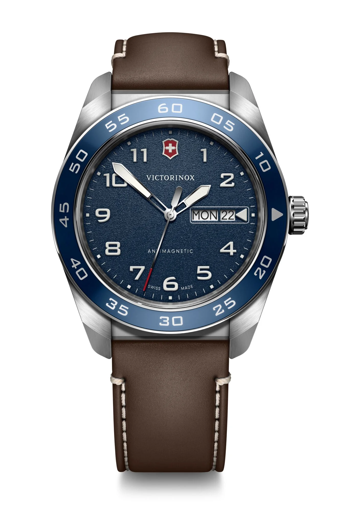 Victorinox Swiss Army Blue Dial Brown Leather Band Mens Watch 242040