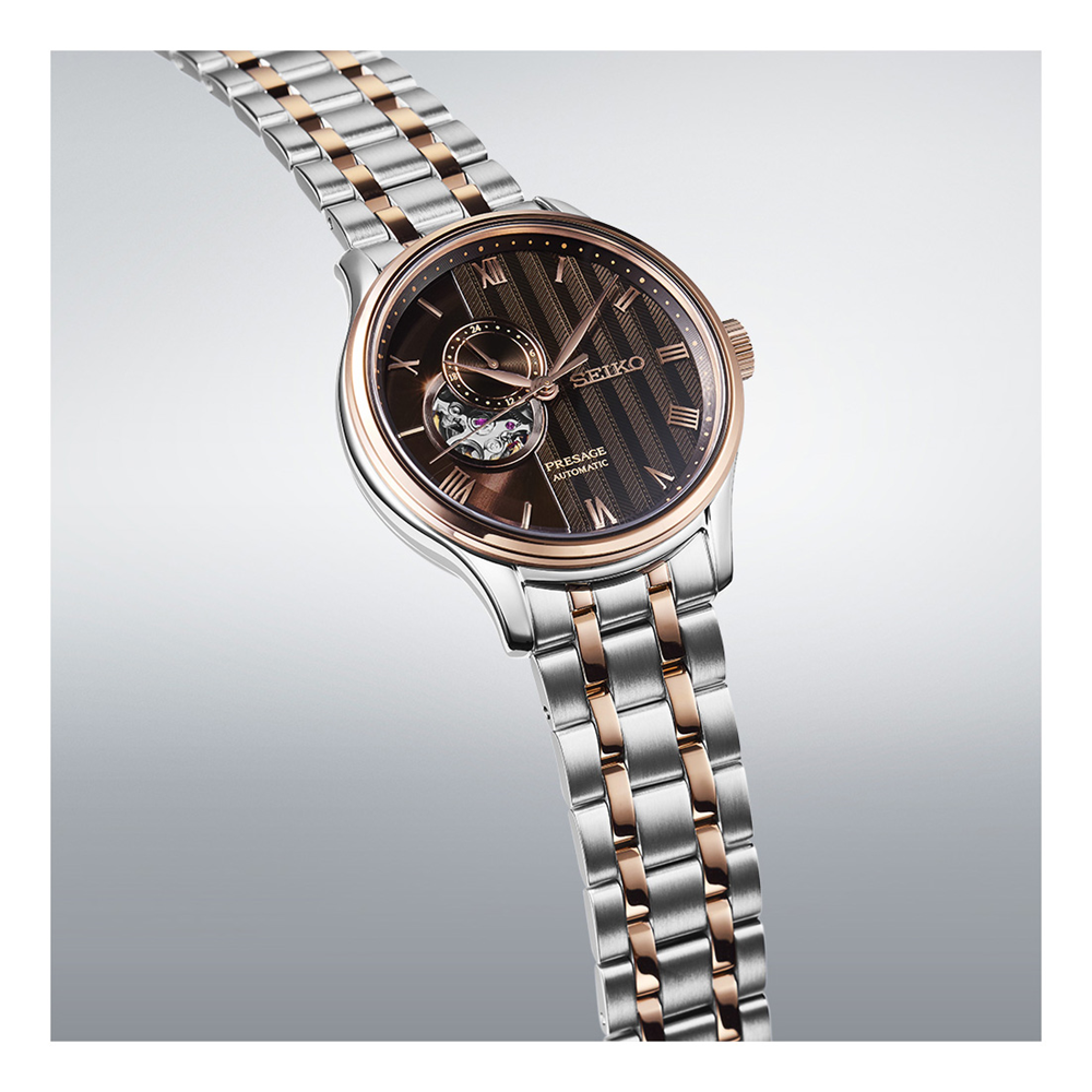 Seiko Presage Brown Dial Japanese Garden Two Toned Rose Gold Watch SSA466J