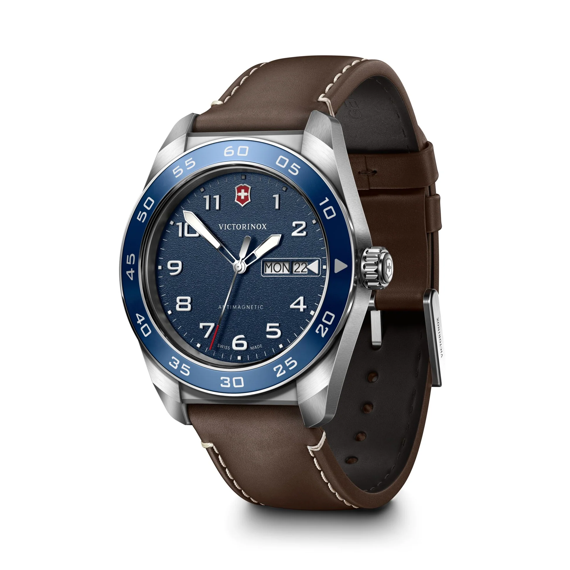 Victorinox Swiss Army Blue Dial Brown Leather Band Mens Watch 242040
