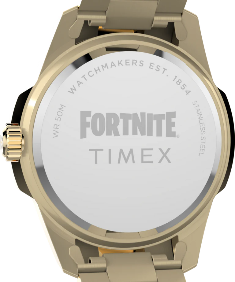 Timex x Fortnite Essex 45mm Gold Stainless Steel Black Dial Watch TW2Y47200
