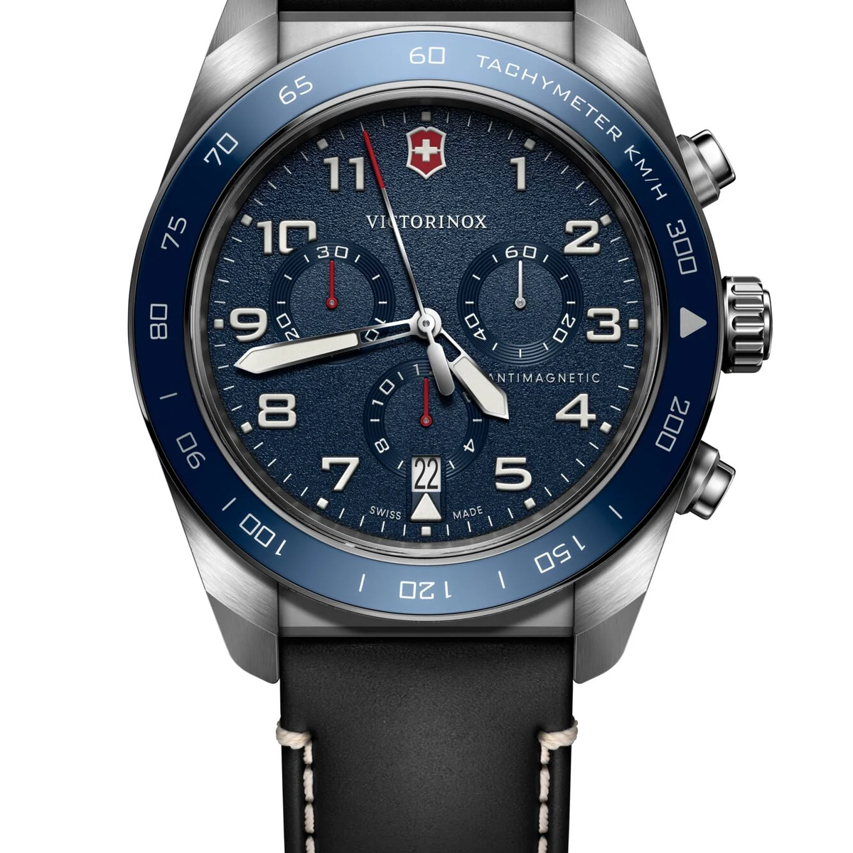 Victorinox Swiss Army Chrono Blue Dial Black Leather Band Mens Watch 2