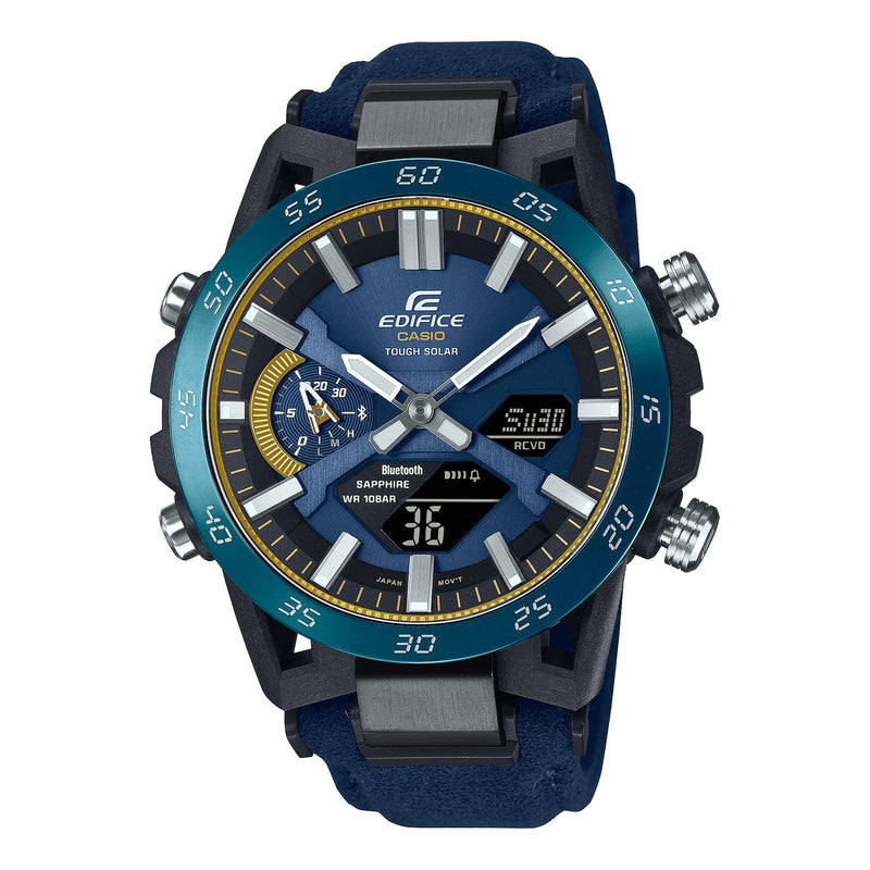 Casio Edifice Duo Solar Blue Alcantara Band Watch ECB2000SS-2A