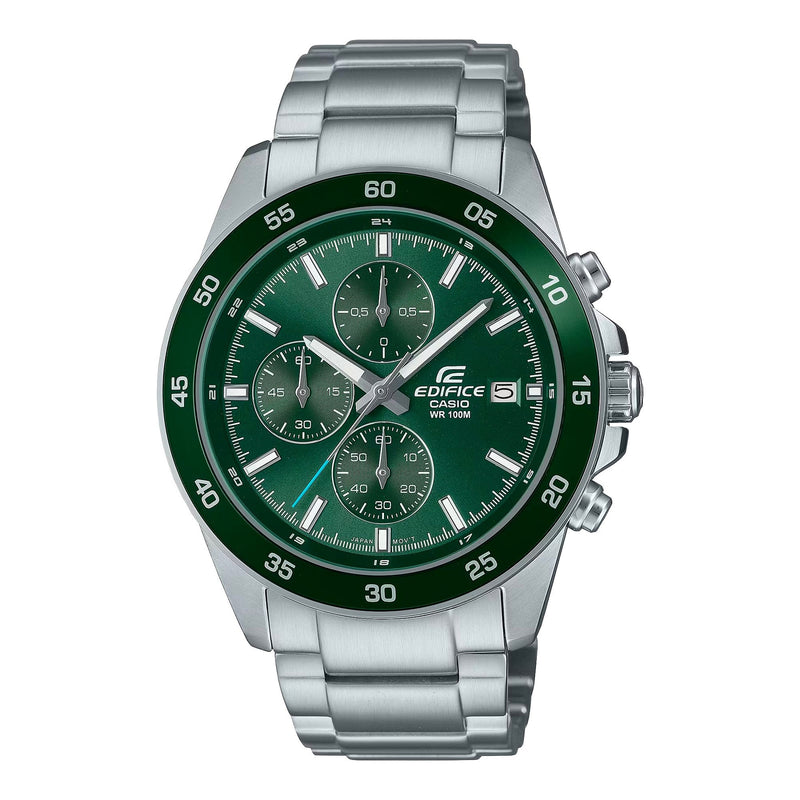 Casio Edifice Silver Stainless Steel Green Dial Watch EFR526D 3A Watch Direct