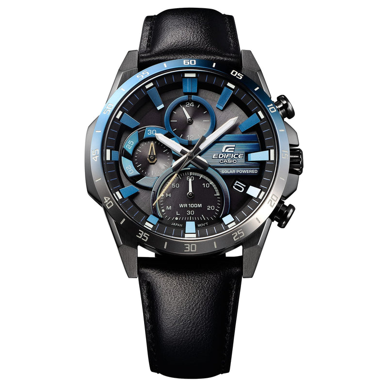 Casio Edifice Windflow Black Leather Strap Watch EQS940NL 1A Watch Direct