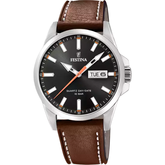 Elegant Festina F20358/2 Men's Timepiece with Black Leather Strap and Steel Case