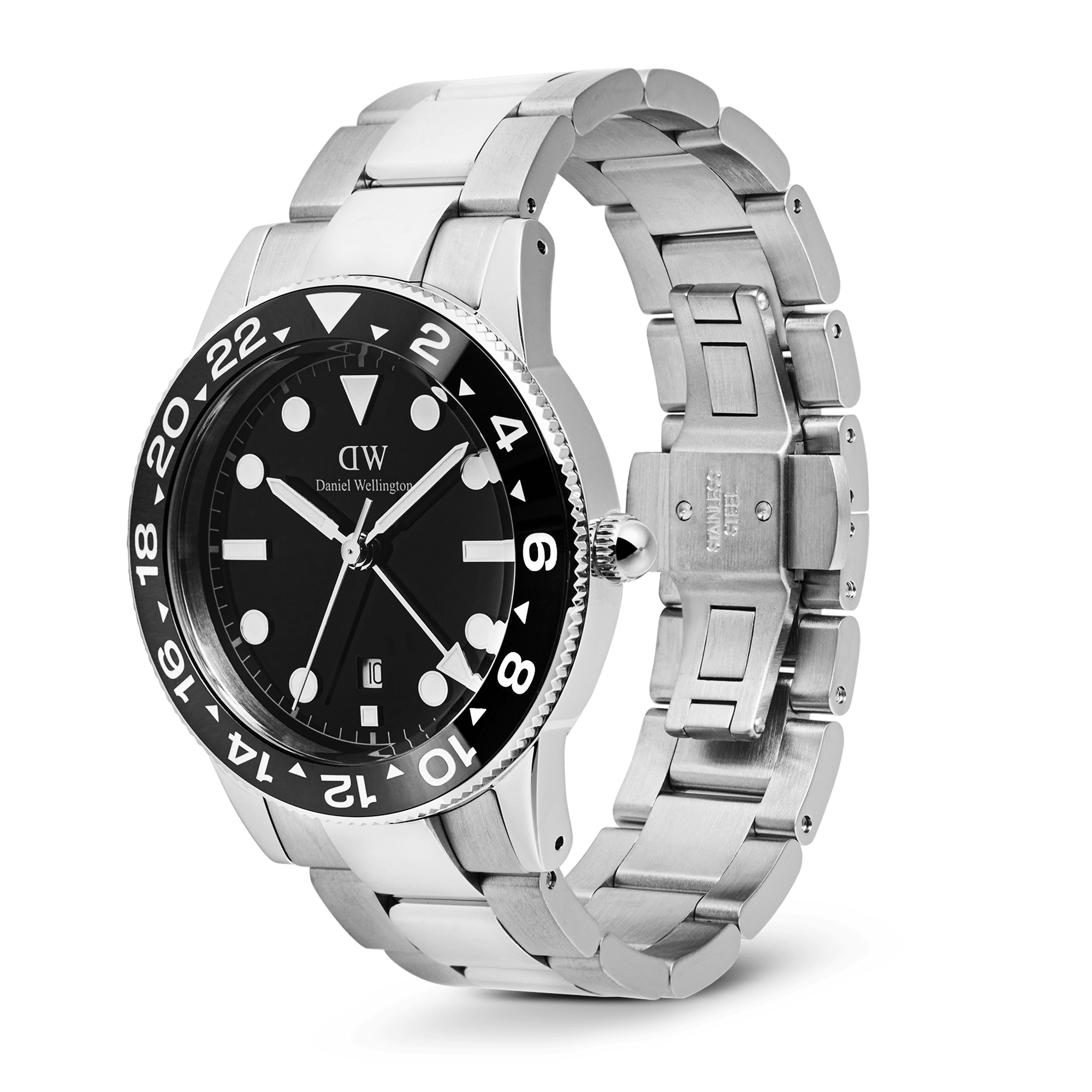 Daniel Wellington Iconic GMT Link Black Ceramic Bezel Silver DW00100919