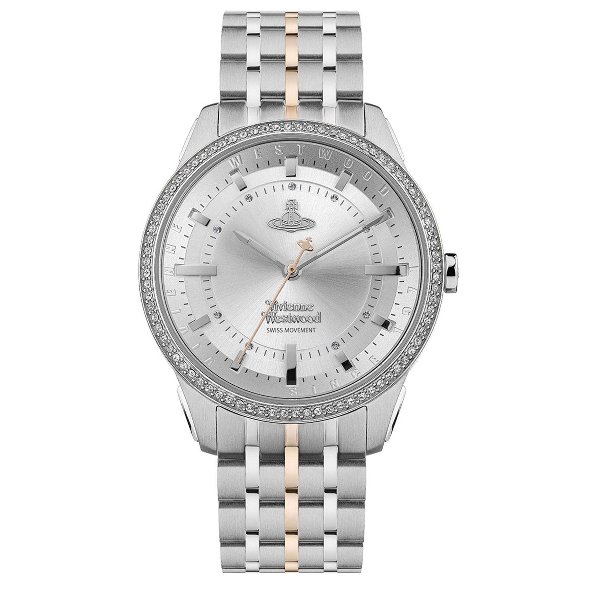 Vivienne Westwood East End women's watch with a silver dial and two tone stainless steel bracelet.
