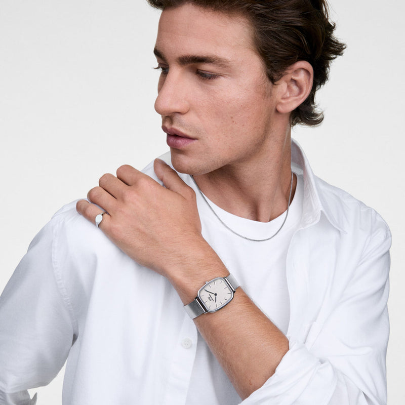 Daniel Wellington Marlon Sterling Wire Vintage Linen Pattern Dial Watch DW00100812
