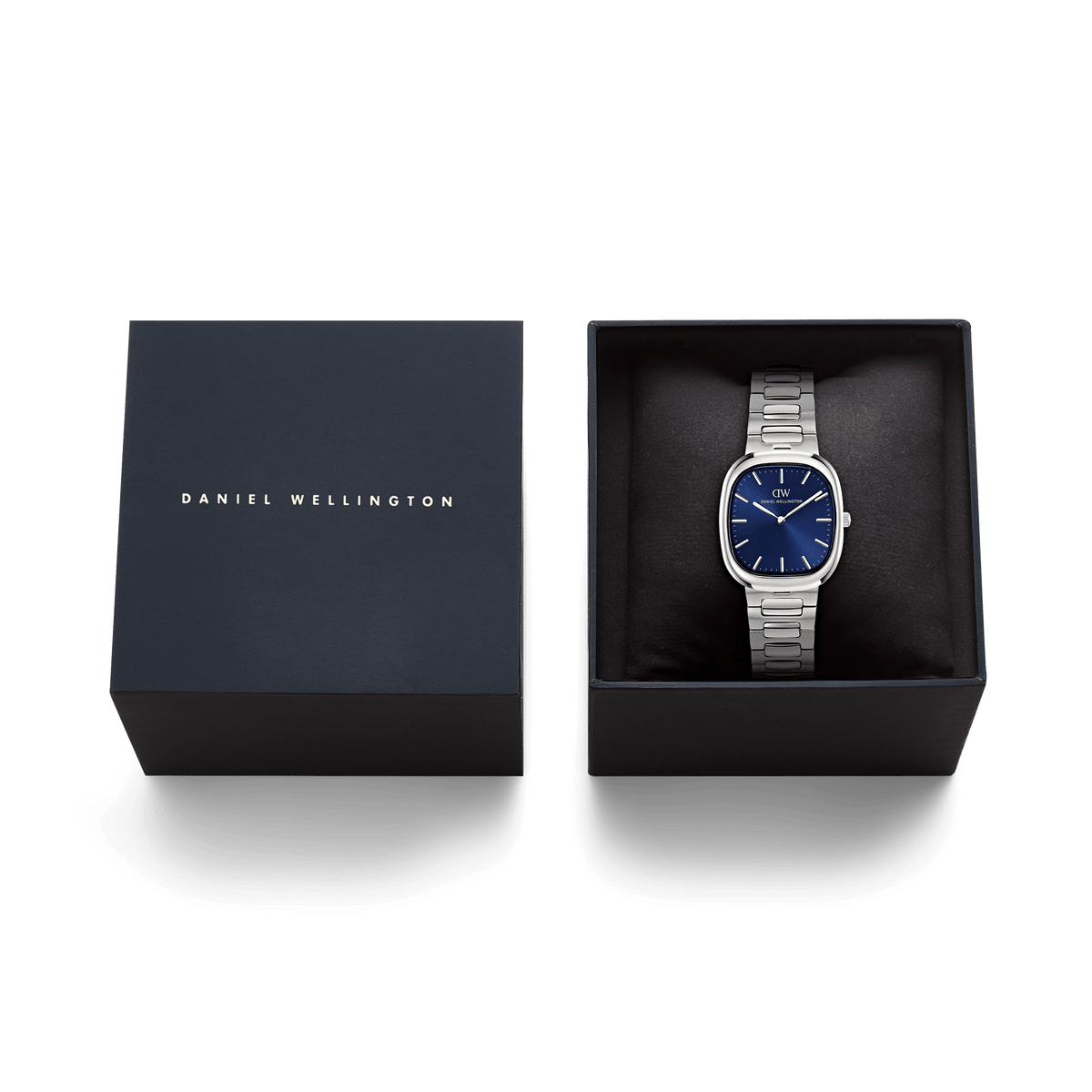 Daniel Wellington Cort H-Link Arctic Silver DW00100986 men's watch with blue sunray dial and silver link strap