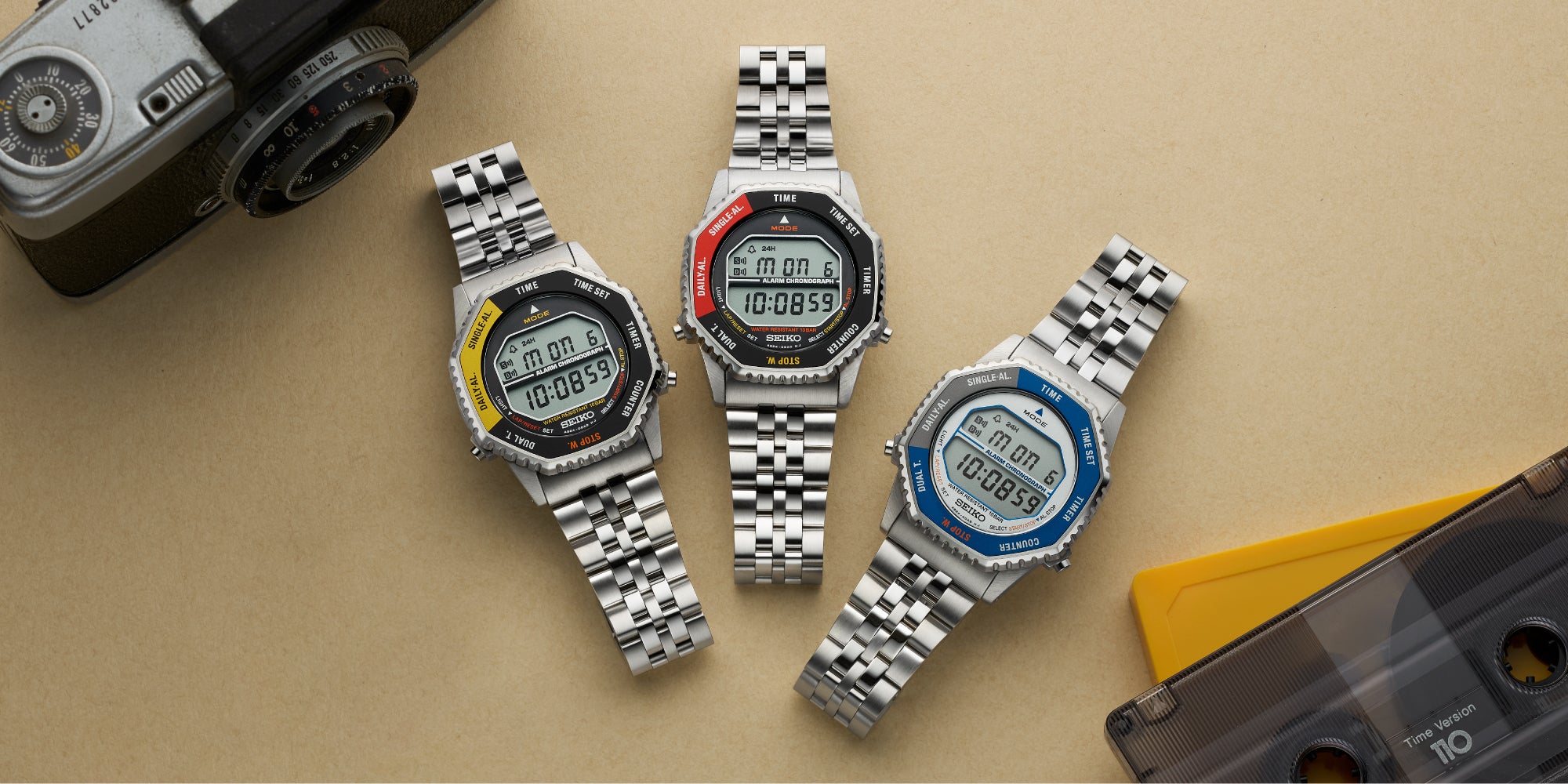 Seiko Rotocall Revival Digital Stainless Steel Black and Blue Watch SMGG21P