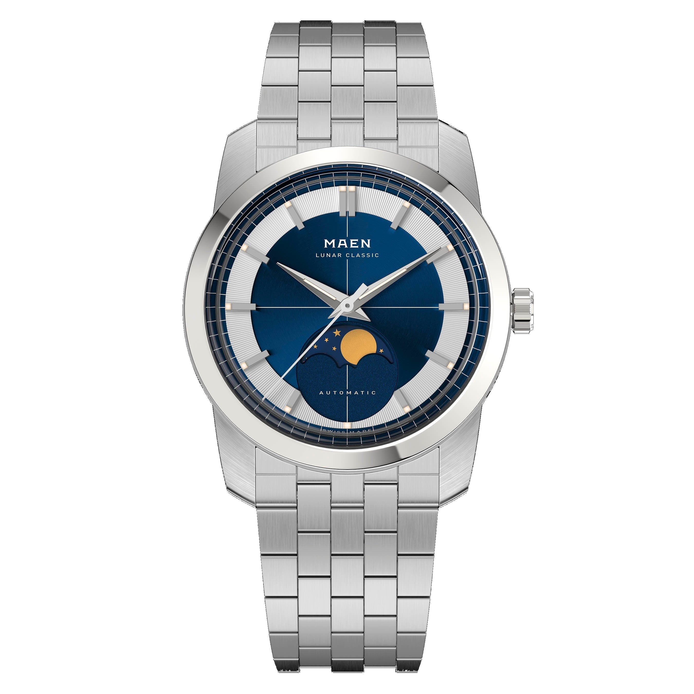 MAEN MAEN Lunar Classic 36 Blue Dial Moonphase Automatic Watch M7.1.2 - LUNAR-CLASSIC-FRONT-BLUE
