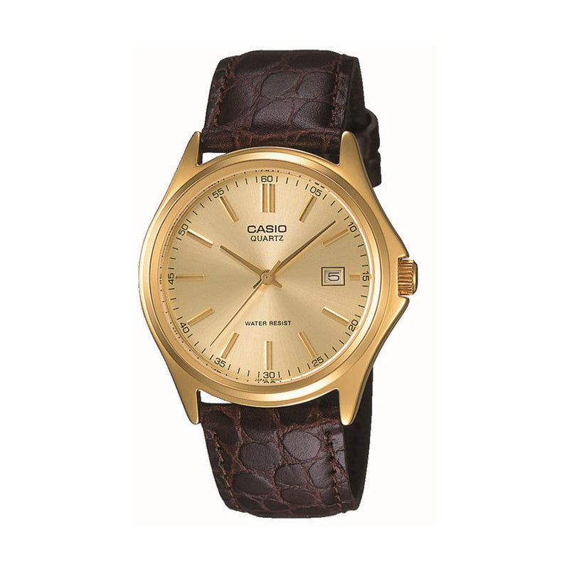 Casio Analog Gold Dial Brown Leather Strap Watch MTP1183Q 9A Watch Direct