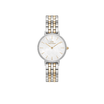 Daniel Wellington Petite 28mm Bezel 5-Link White MOP Two-Tone Watch DW00100665